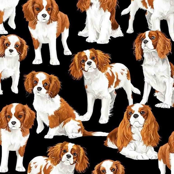 par yard Cavalier King Charles Spaniels Dog Black Timeless Treasures 100% Tissu de coton matelassé