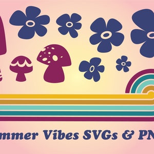 Retro Flower Mushroom and Sunset SVG & PNG Clipart |