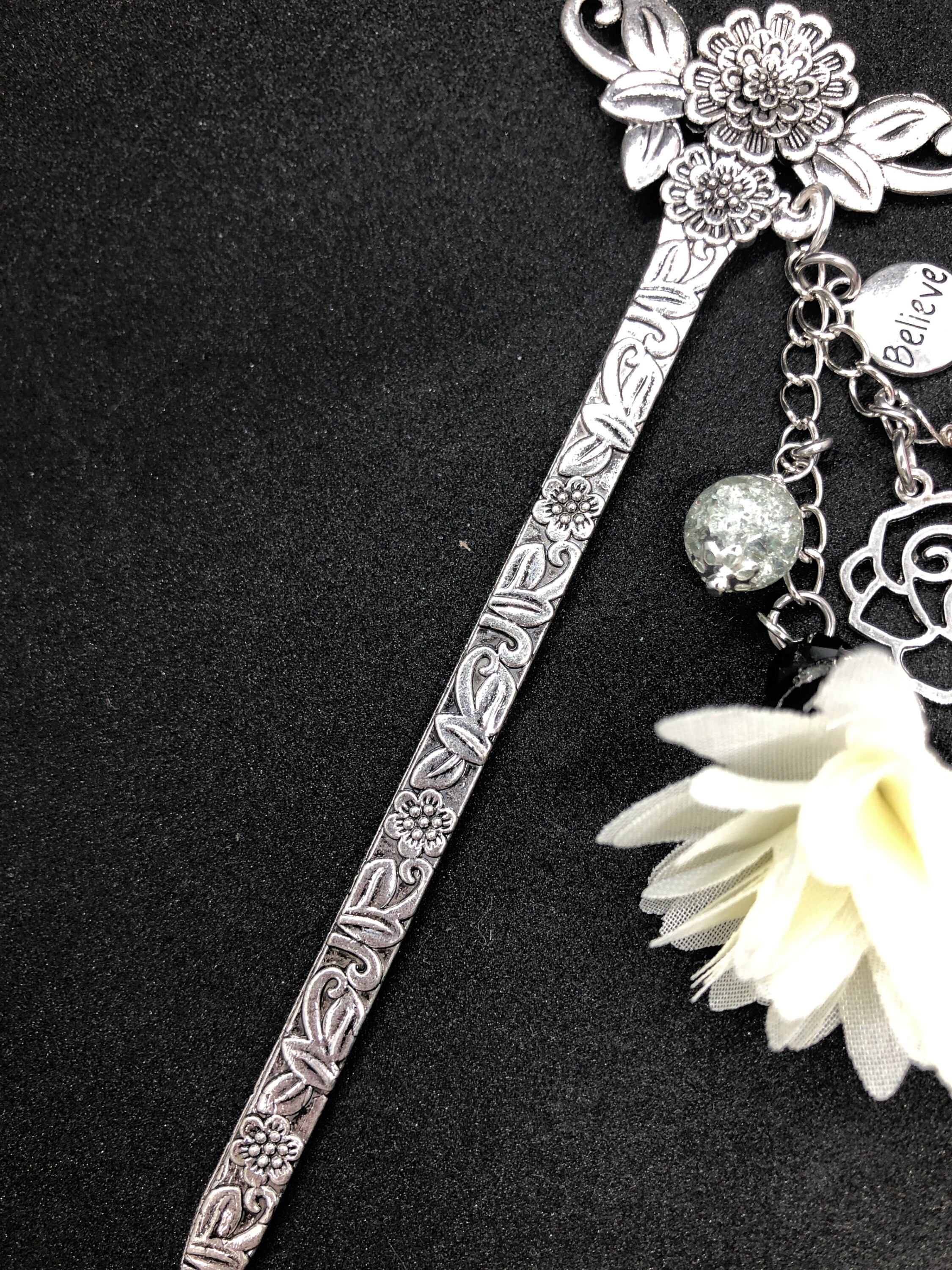 Pretty Silver Jewelry Bookmark With Fabric Flower Etsy