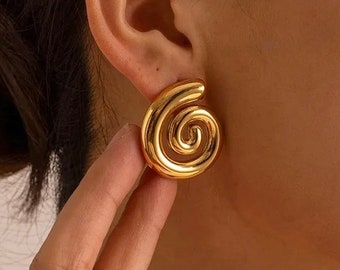 Gold spiral earrings, circle gold earrings, boho earrings, minimalist gold earrings, vintage modern earrings, vintage stud earrings