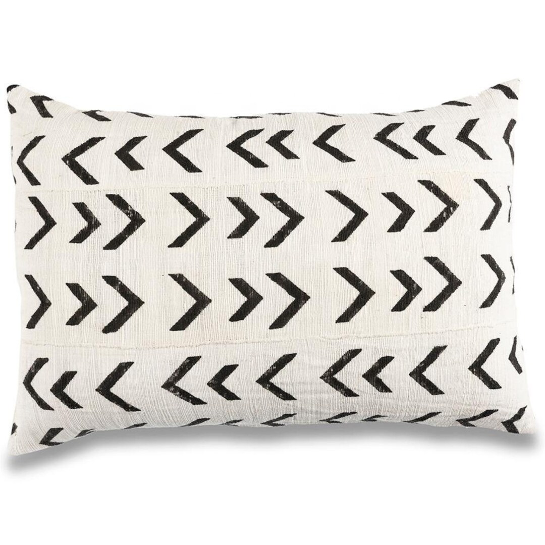 12 x 26 African Mudcloth Pillow Cover - White Chevron