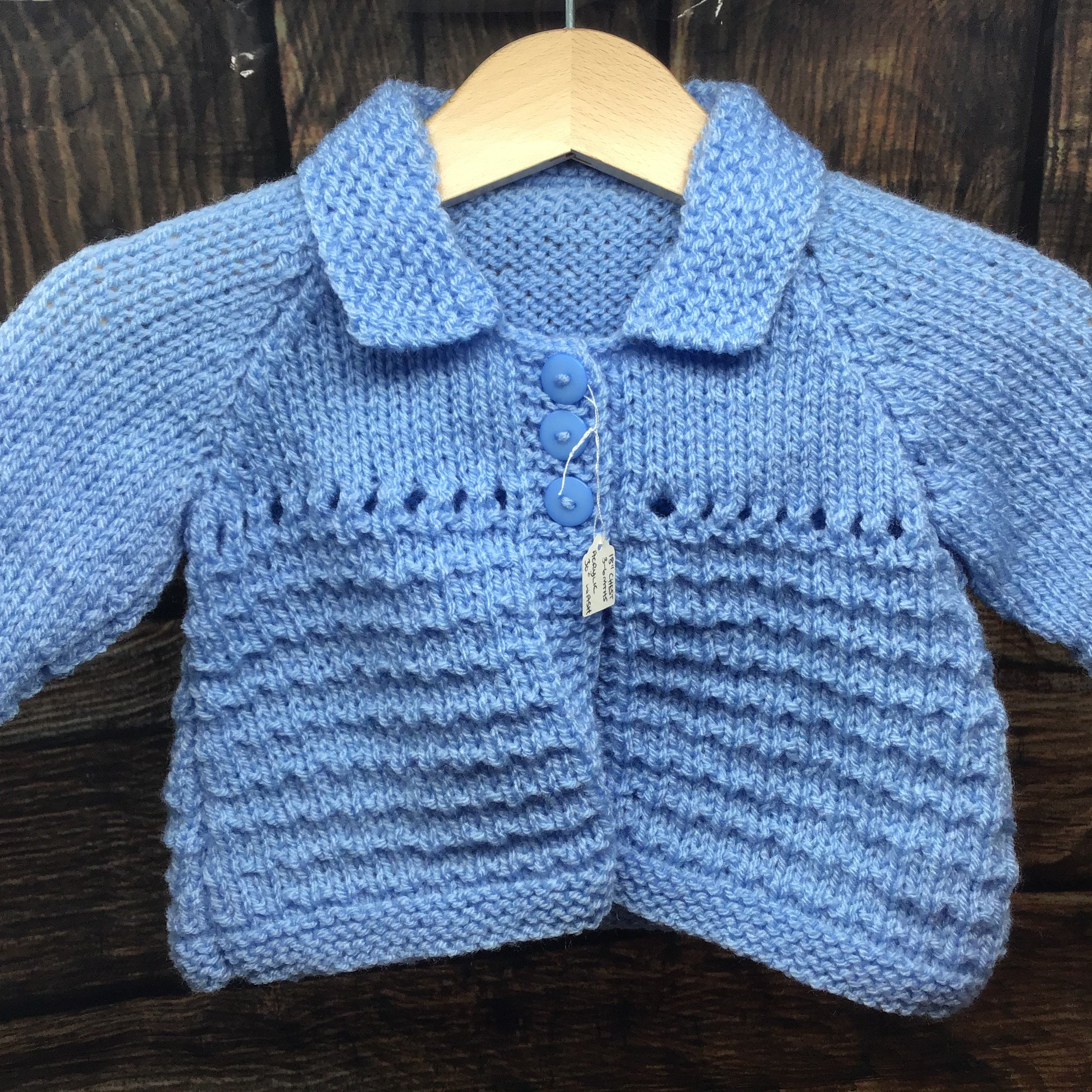 Hand knitted Baby/Childrens Matinee Jacket in Blue 3-6 | Etsy