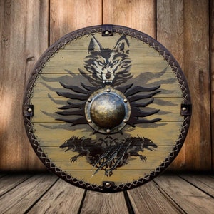 Fenrir Wolf Viking Shield, medieval shield, custom shield, norse shield, larp viking shield, viking decor, battle shield, sca shield