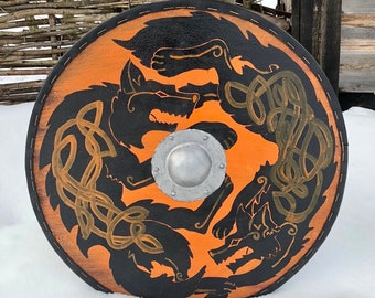 Fenrir Wolf Viking Shield, medieval shield, custom shield, norse shield, larp viking shield, viking decor, battle shield, sca shield