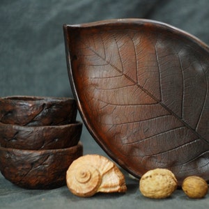 Ceramic plate Leaflet style, ceramic dishes, pottery set, clay plate, tea cups plate, Rustic Pottery Plates