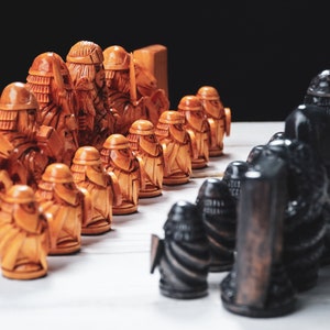 Viking Chess set, Handcarved wooden chess set of Vikings