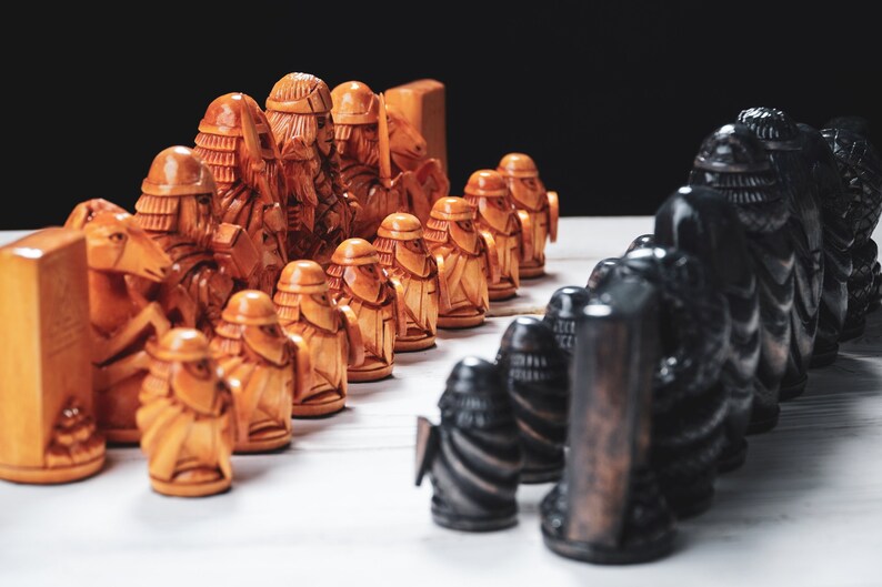 Viking Chess Set Handcarved Wooden Chess Set of Vikings Etsy