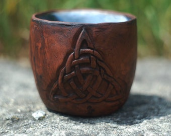 Celtic knot clay mug, celtic ceramic mug, celtic dishes, celtic stuff, pagan ceramic mug, celtic pagan, norse pagan