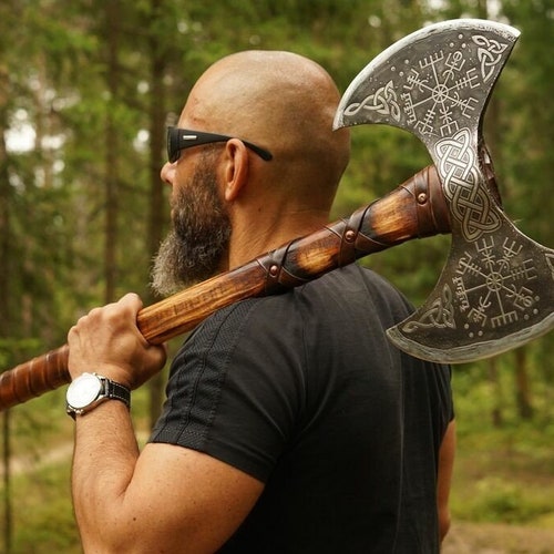 Double Blade Vegvisir Hatchet Hatchet Viking Axe Etsy