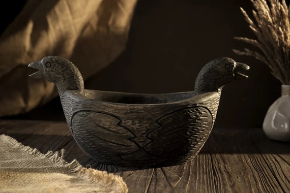 Norse Raven Bowl, Handcarved wooden bowl, slavic tableware, Wooden Vessel Dish, Viking kitchen LARP, norse dish, viking dinner set