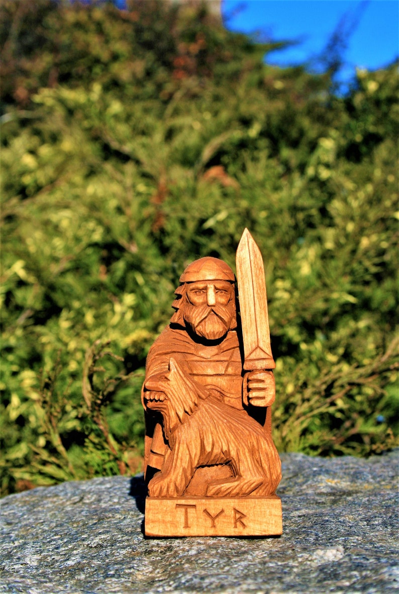 Tyr handcarved wooden statue pagan statue 10cm Etsy