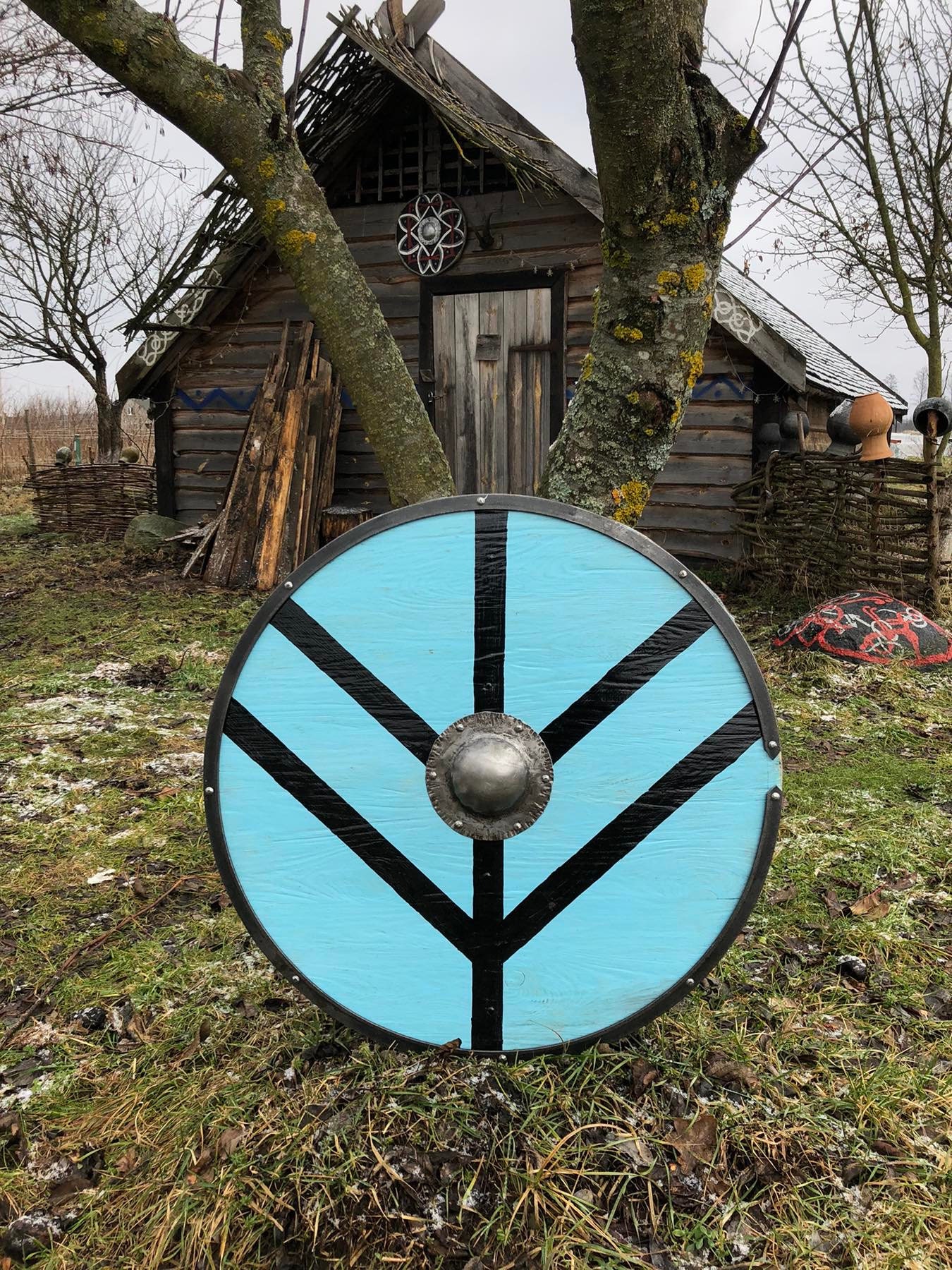 Bouclier Rond Viking Fait Main – Décoration Médiévale – Bois Et Métal