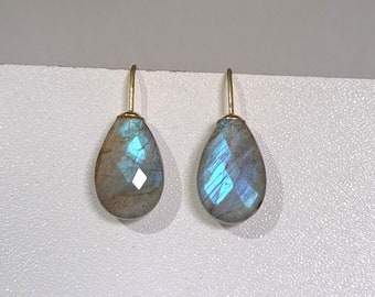 Gold earrings with labradorite