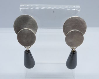 silver earrings with hematite drop pendants