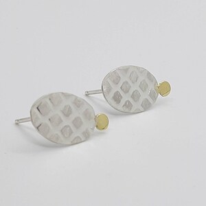 silver ear studs with 14k gold accent image 3