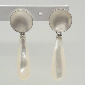 silver earrings with mother-of-pearl pendant