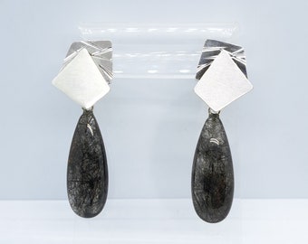 Silver earrings with tourmaline quartz drop pendants