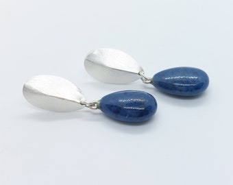 silver earrings with dumortirite drops