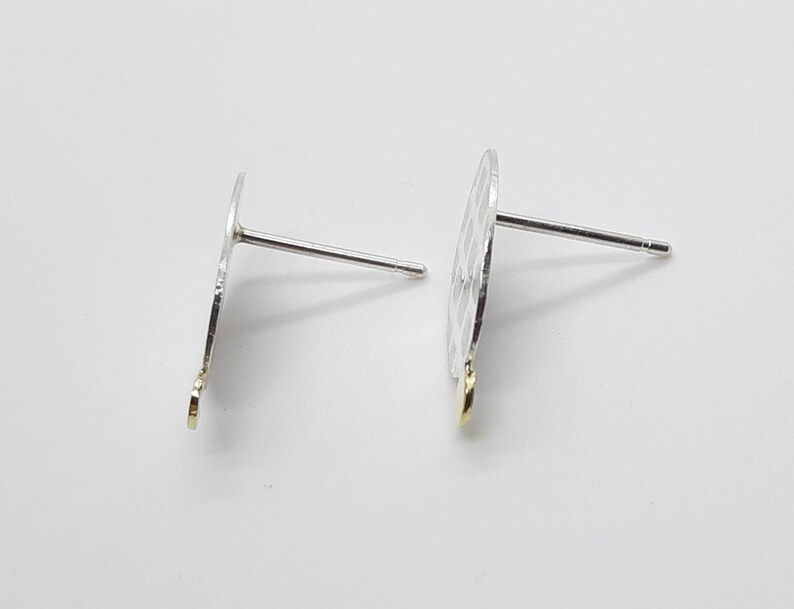 silver ear studs with 14k gold accent image 4