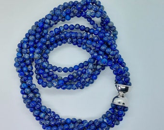 Necklace of 5 strands lapis lazuli with silver clasp