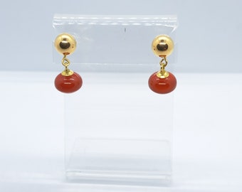 14k gold earrings with carnelian pendant