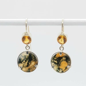 Silver citrine earrings moss agate pendant