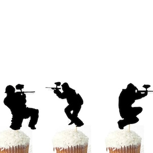 Set of 12 Pcs -PaintBall Cupcake Toppers,Sport Party ,Birthday Toppers