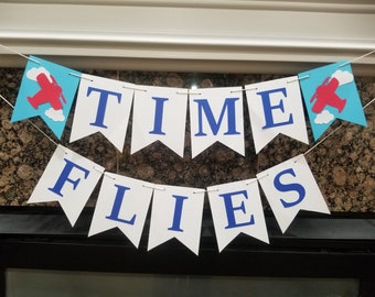 Time Flies First Birthday Decoration - Boys birthday- Airplane 1st birthday decor - Baby Shower Decor -Time Flies Party , Plane Party