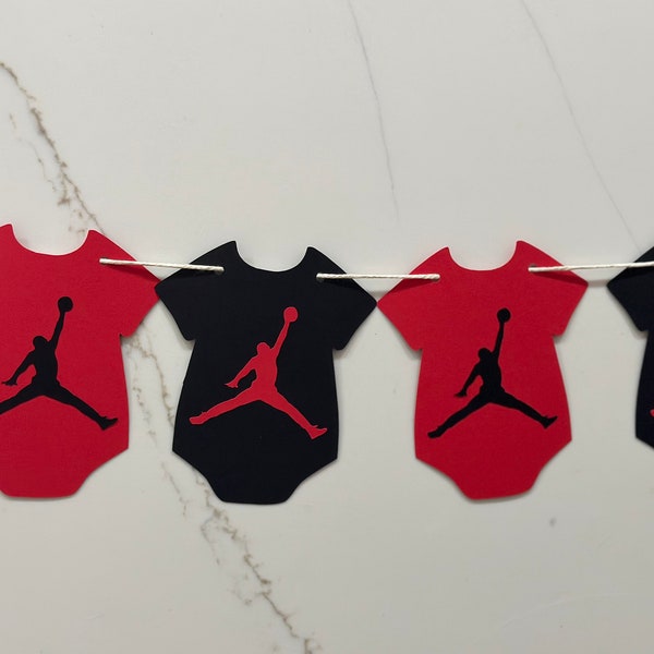 jumpman inspired onesie party banner-jumpman decorations-jumpman party Air Jordan Birthday Banner - Basketball party