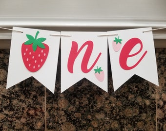 Strawberry party, strawberry High Chair banner, strawberry, party, banner, cake smash ,First Birthday Banner, Strawberry Theme