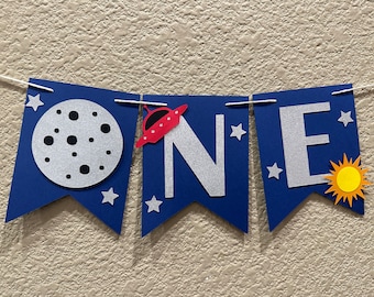 Space Banner, Space birthday party decorations, Outer Space ,First Trip Around the Sun,  One high chair banner, astronaut birthday decor,