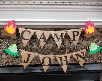 Camping Party Banner - Camping Banner Camping Party Decorations ,First Birthday, Photo Prop. Custom Name banner