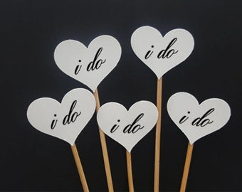 Set of 24Pcs I do - HEART on 6" or 8" Skewer or Stir Stick - Birthday, Baby Showers, Wedding, Fruit Skewer, Table Center Piece