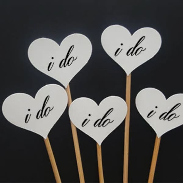 Set of 24Pcs I do - HEART on 6" or 8" Skewer or Stir Stick - Birthday, Baby Showers, Wedding, Fruit Skewer, Table Center Piece