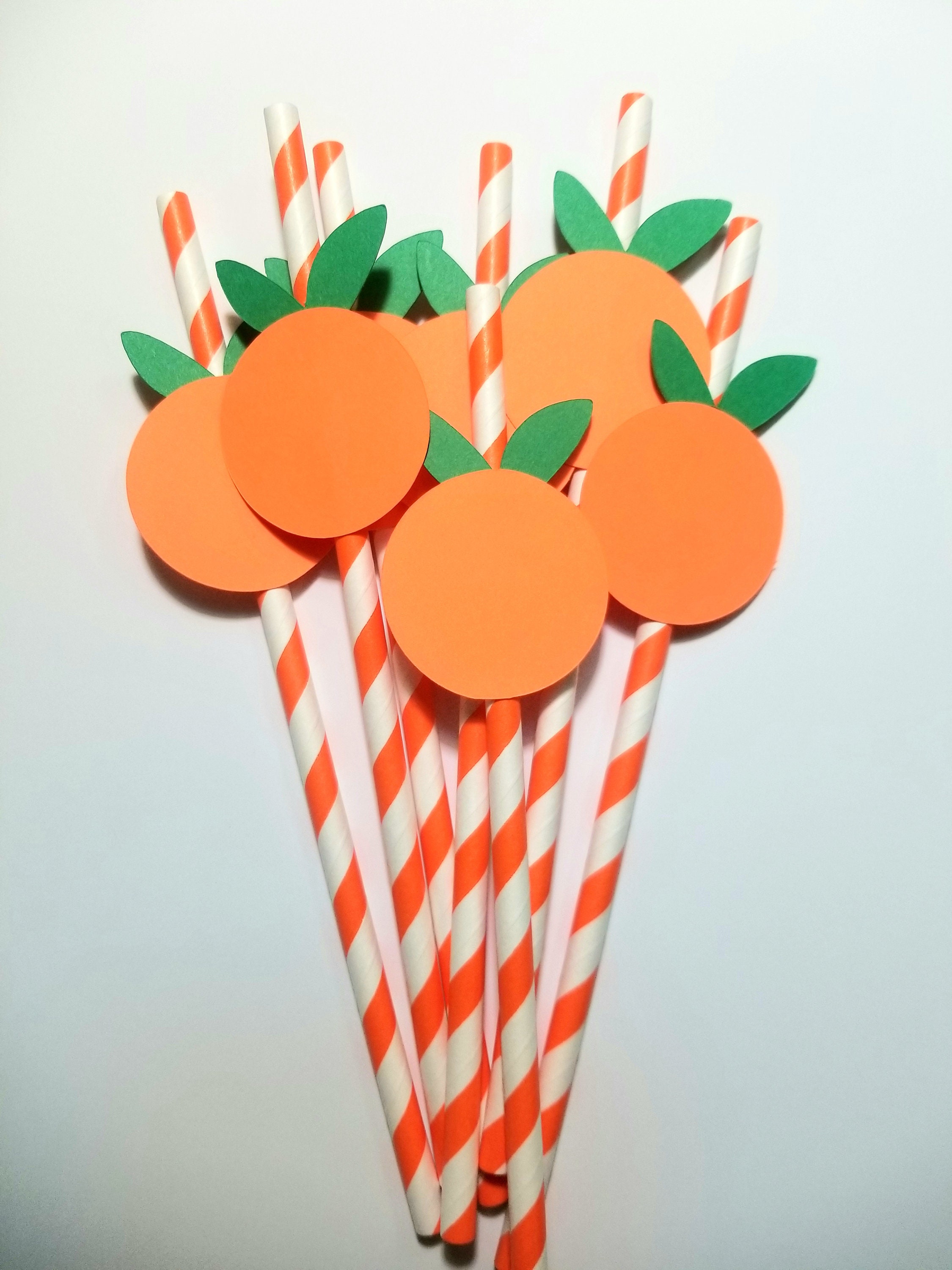 Set of 12 Pcs Orange Theme Straws Orange Paper Straws Little Etsy