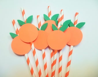 Set of 24 Pcs Orange Theme Straws, Orange Paper Straws, Little Cutie Staws, Little Cutie Baby Shower, Party Straws Little Cutie Baby Shower