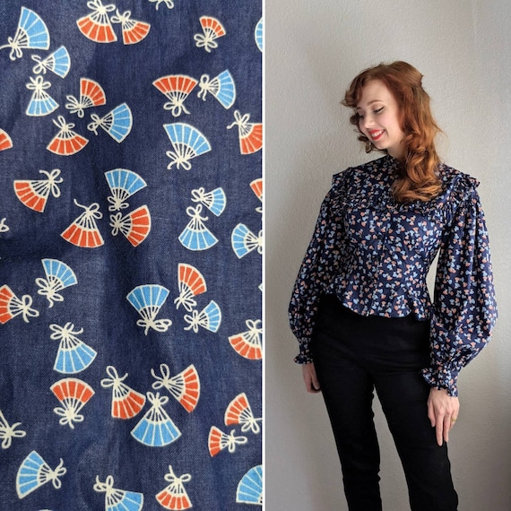 Novelty Print Navy Blue and Coral Color Blouse | 1