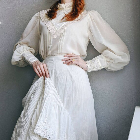 Gunne Sax Victorian Style Blouse | 1970s High Coll
