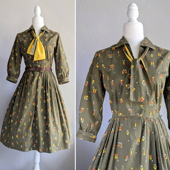 1950s Pat Perkins Novelty Print Dress | Novelty Pr