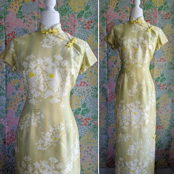 Hawaiian Casuals 1960s Floral Cheongsam Maxi Dress