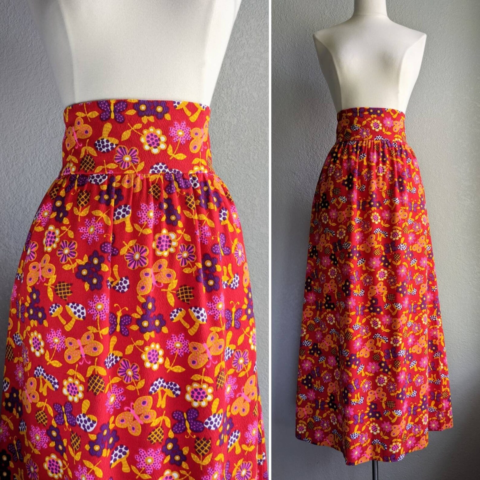 Mushroom Print Barkcloth Maxi Skirt 1960s/1970s Mushroom and Etsy