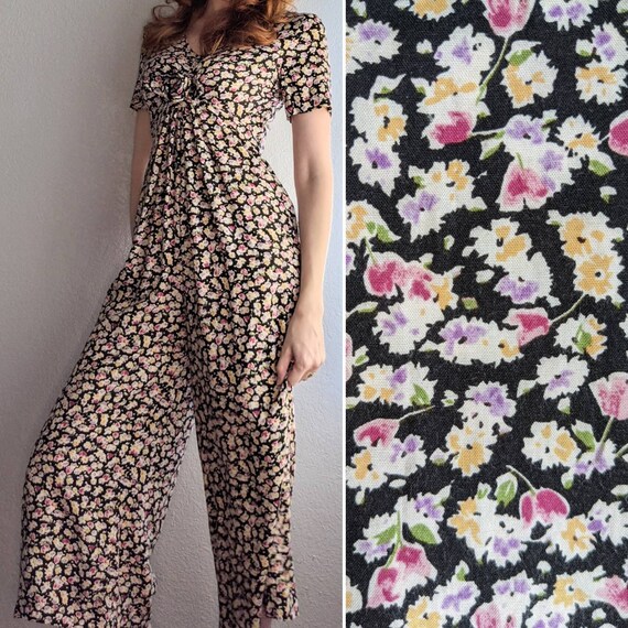 Petite Floral 1990s Jumpsuit | Vintage Floral Jum