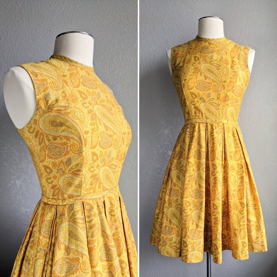Mid Century Goldenrod Paisley Dress | Yellow Cotto