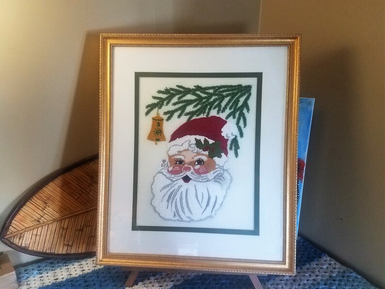 Large Vintage Framed Crewel Embroidery Wall Art Image 0