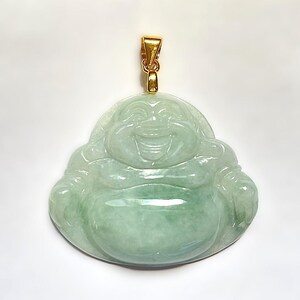 Pendentif Bouddha Rieur En Jade Vert Naturel - Translucide, Taille Excellente, Neuf Sans Boîte