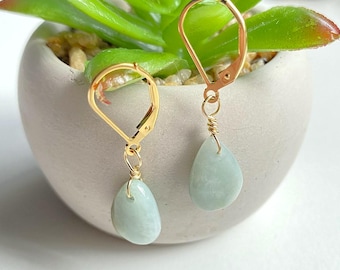 Green Burmese Jade Leaf Earrings or Charms in Sterling Silver or 14K Gold Filled, Jade Leaf Earrings, Jade Leaf Charms