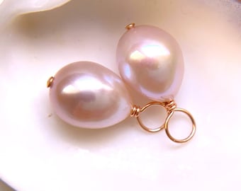 AAA+ Pink Teardrop Pearl Charms, Pink Freshwater Pearl Charms for Ear Hoops and Necklace, Tear Drop Pearl Charms