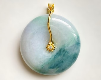 Large Burmese Jadeite Donut Safety Button Pendant with Optional Gold Plated Sterling Silver Bail, Type A Jade donut Pendant