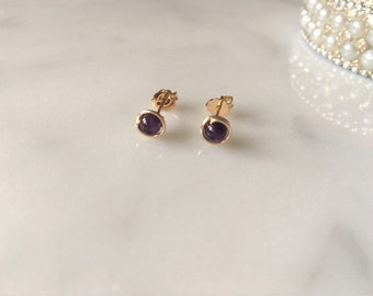 Tiny Amethyst Stud Earrings in Gold Filled, Girls Amethyst Studs in Gold Filled, Gold Wire Wrap Amethyst Studs, February Birthstone Studs