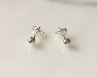 Sterling Silver Ball Studs, Small Ball Studs in Sterling Silver, 4 mm, Minimalist Ball Studs, Small Silver Ball Studs